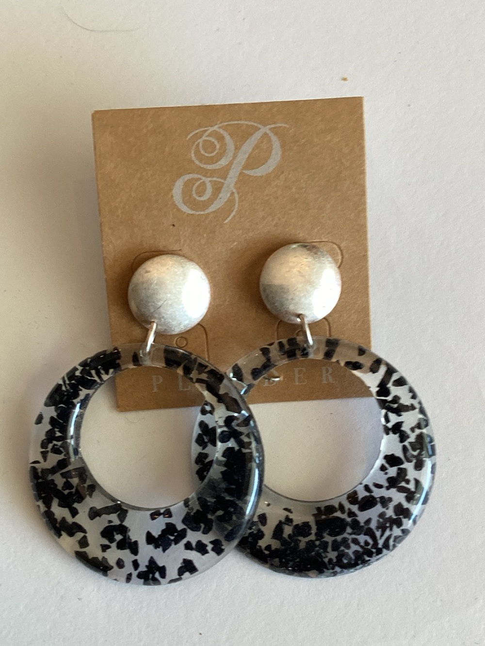 Plunder Black & White Speckled Hoop Drop Earrings